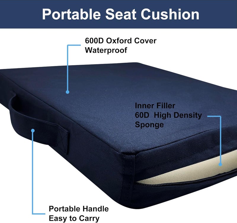 UCOMFEEL Portable Bleacher Seat Cushions with Handle, 2 Inches Thick, Waterproof Oxford Fabric, Zipper Design, Set of 2 (Blue) - Image 3